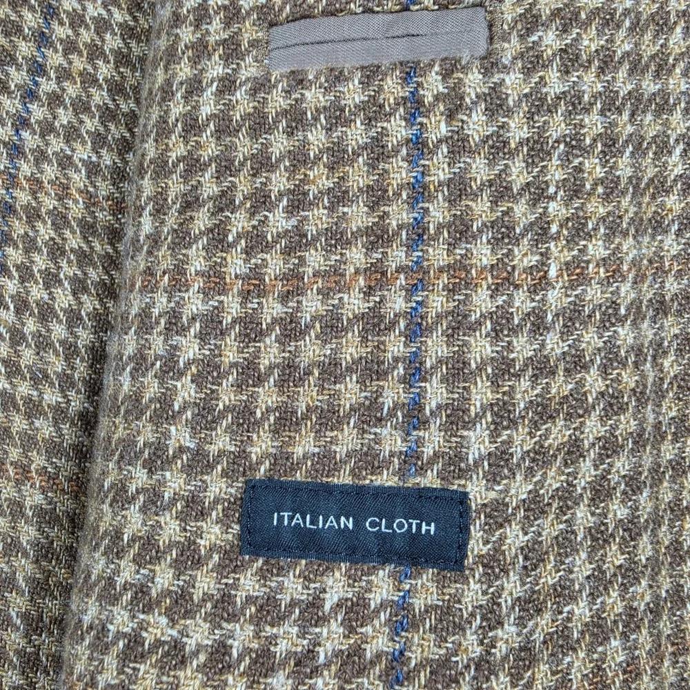 NEW J.Crew Crosby Men 38S Beige Linen Houndstooth L/S Button Up Blazer BV110